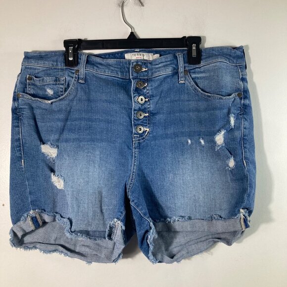 Womens Torrid Distressed Denim Shorts Stretch ButtonFly Blue 20 - Picture 3 of 9